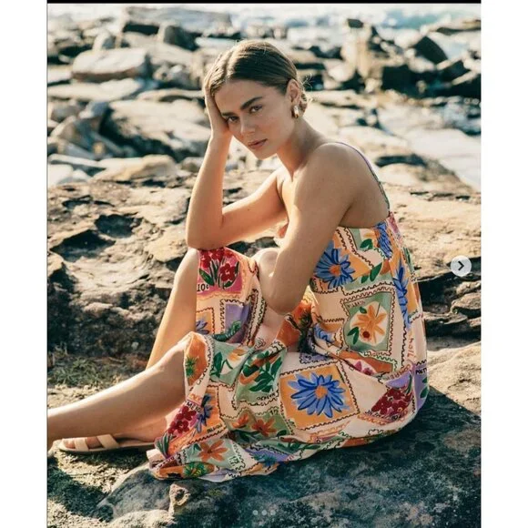 Paper Heart Anthropologie Wo's Strappy Stamp Floral Postcard Maxi Dress SzS 2803 - Picture 4 of 14